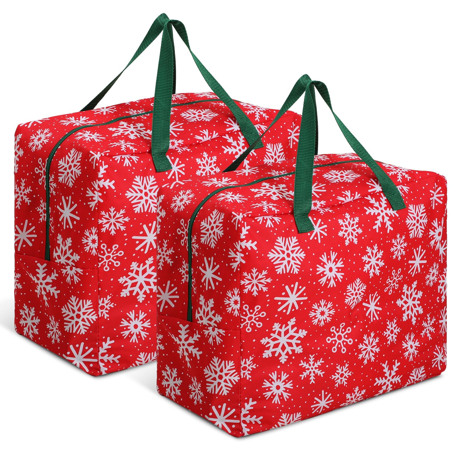Kajaia 2 Pcs Christmas Ornament Storage 18 x 15 x 10 Inch Snowflake Holiday Accessories Bag Christmas Storage Containers Tear Proof Xmas Ornament Organizer with Handles Full Length Zipper (Red)