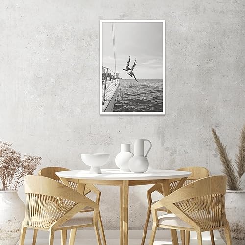 Miniatura 2 de ZHIXQMG Póster retro moderno de los años 80 en blanco y negro, lienzo de playa en blanco y negro, arte de pared, verano, océano, vela, barco, yate,