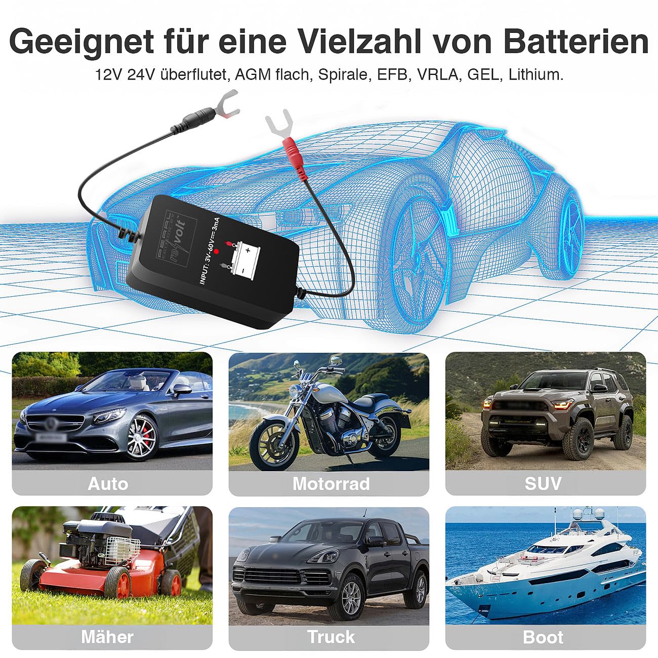 Lescars Monitor Batteria: Set da 4 Monitor della Batteria per Auto, per batterie da 6 a 48 V, Monitoraggio della Tensione Tramite App, Bluetooth (24V, Tester, 12 Volt)