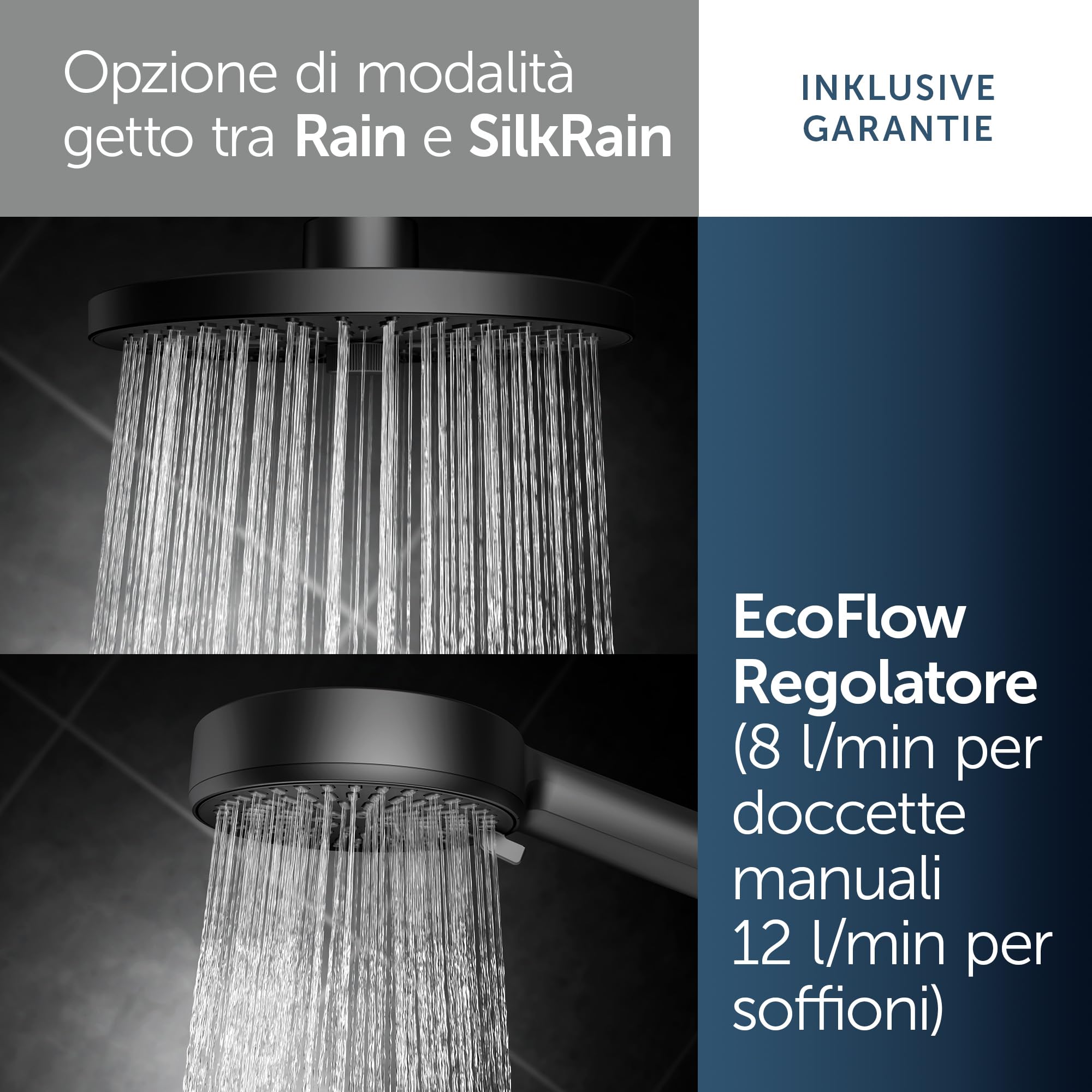 Ideal Standard Ceratherm Alu+ Colonna doccia, Realizzato con l'100% di alluminio riciclato, doccia a risparmio idrico con getti variabili e protezione antiscottatura – Nero Opaco (356x501x1113 mm)