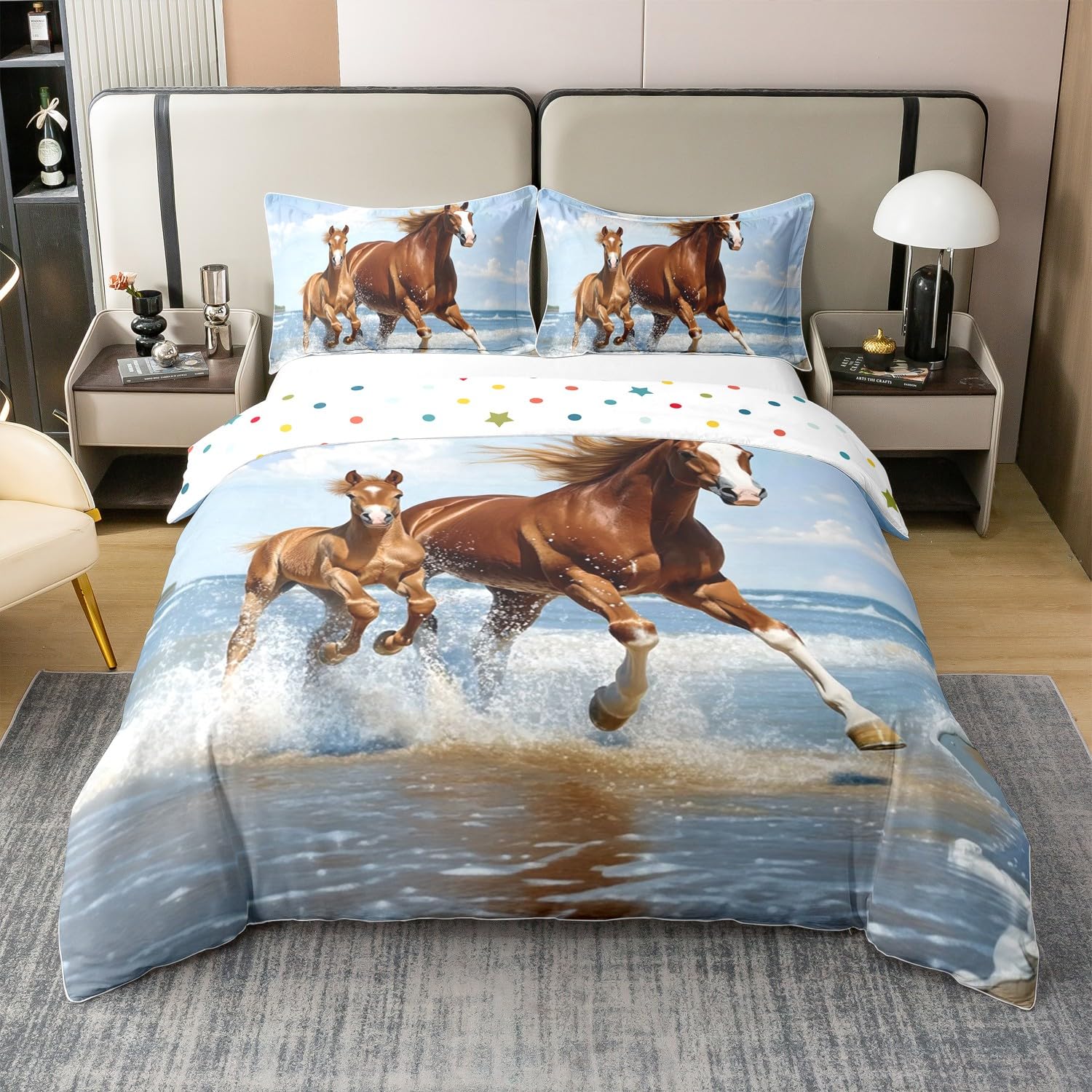 Parure de lit cheval au galop pour chambre d'adolescent nature