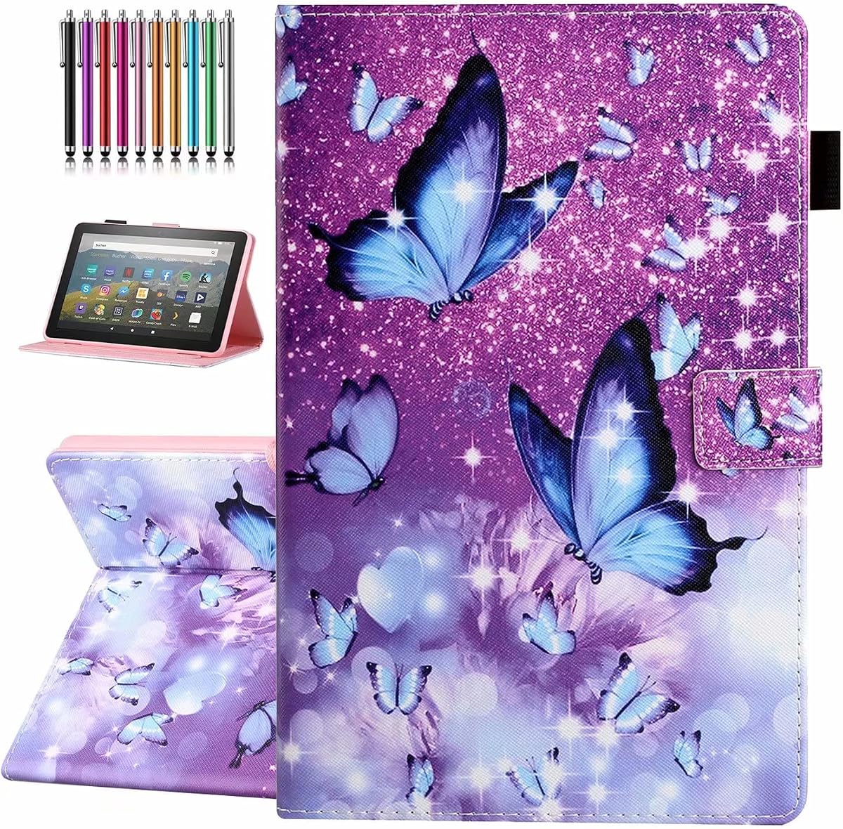 Case for Amazon Fire HD 10 & 10 Plus (13th/11th Generation, 2023/2021 Release) Butterfly | Pen Holder, Premium PU Leather Stand Cover with Smart Auto Wake/Sleep