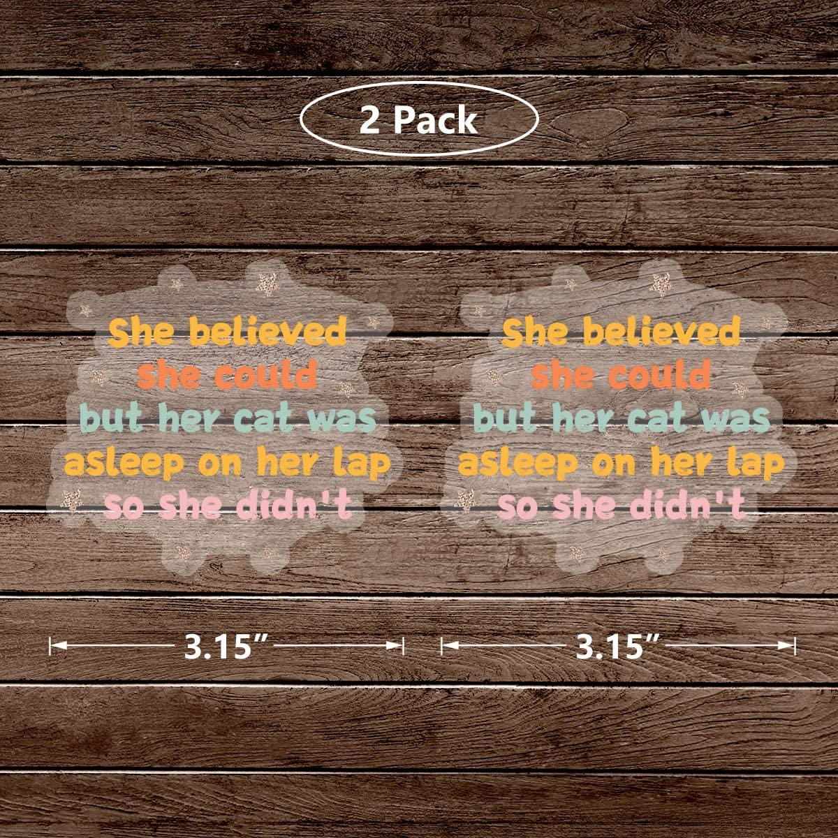 "She Believed She Could" Cat Mom Stickers - 2 Pack, 3.15" Waterproof Vinyl Decals For Laptop, Bottle, Car