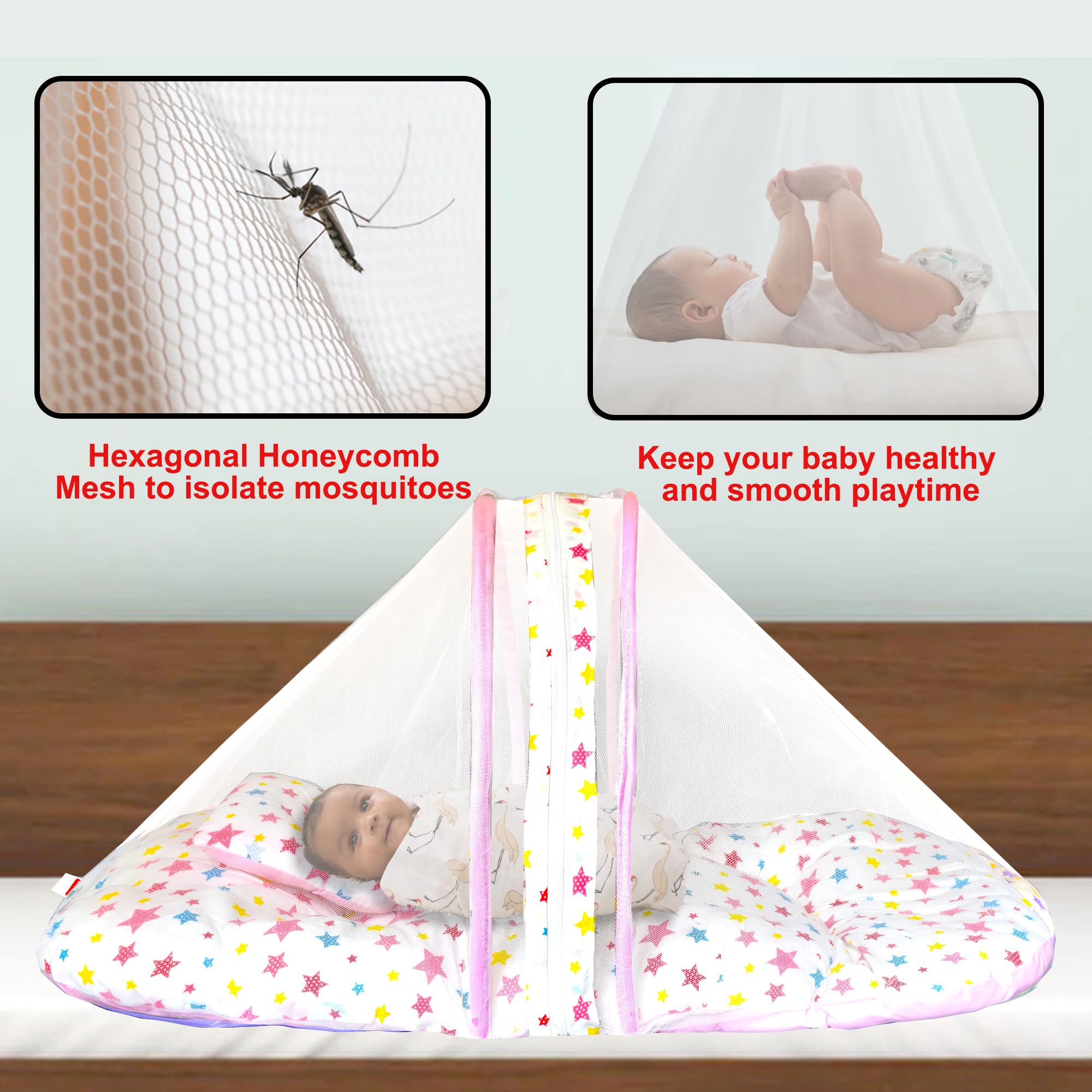 VParents Joy Pink Cotton Bedding Combo: Mosquito net Attached Bed & Travel Nest 2