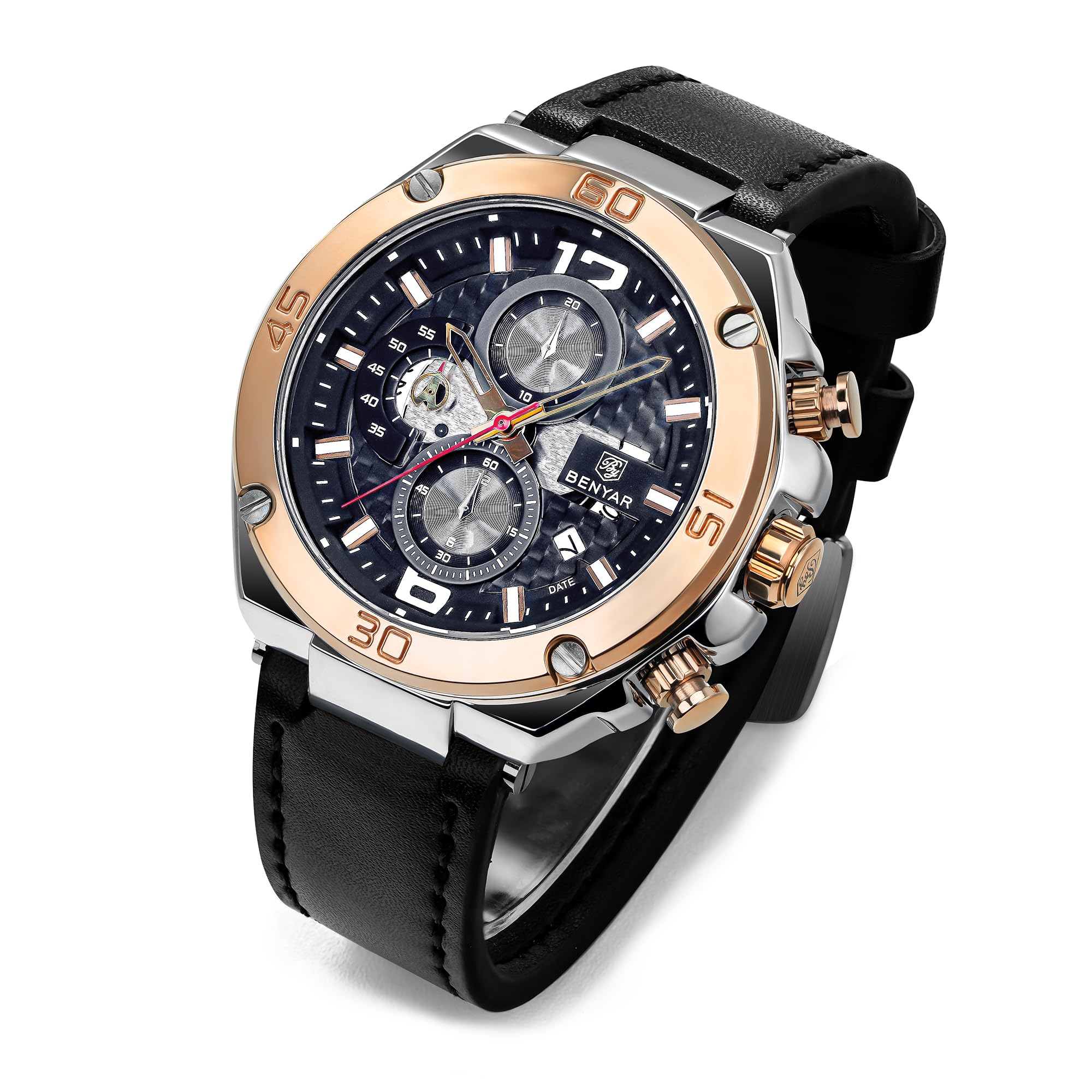 BENYAR BY Herrenuhr Uhren Herren Wasserdicht Herrenuhren Chronograph männer Armbanduhr für Herren Gold/Silber/Blau/Schwarz Eleganz Lederarmband/Edelstahl Quarz Geburtstags/Weihnachts