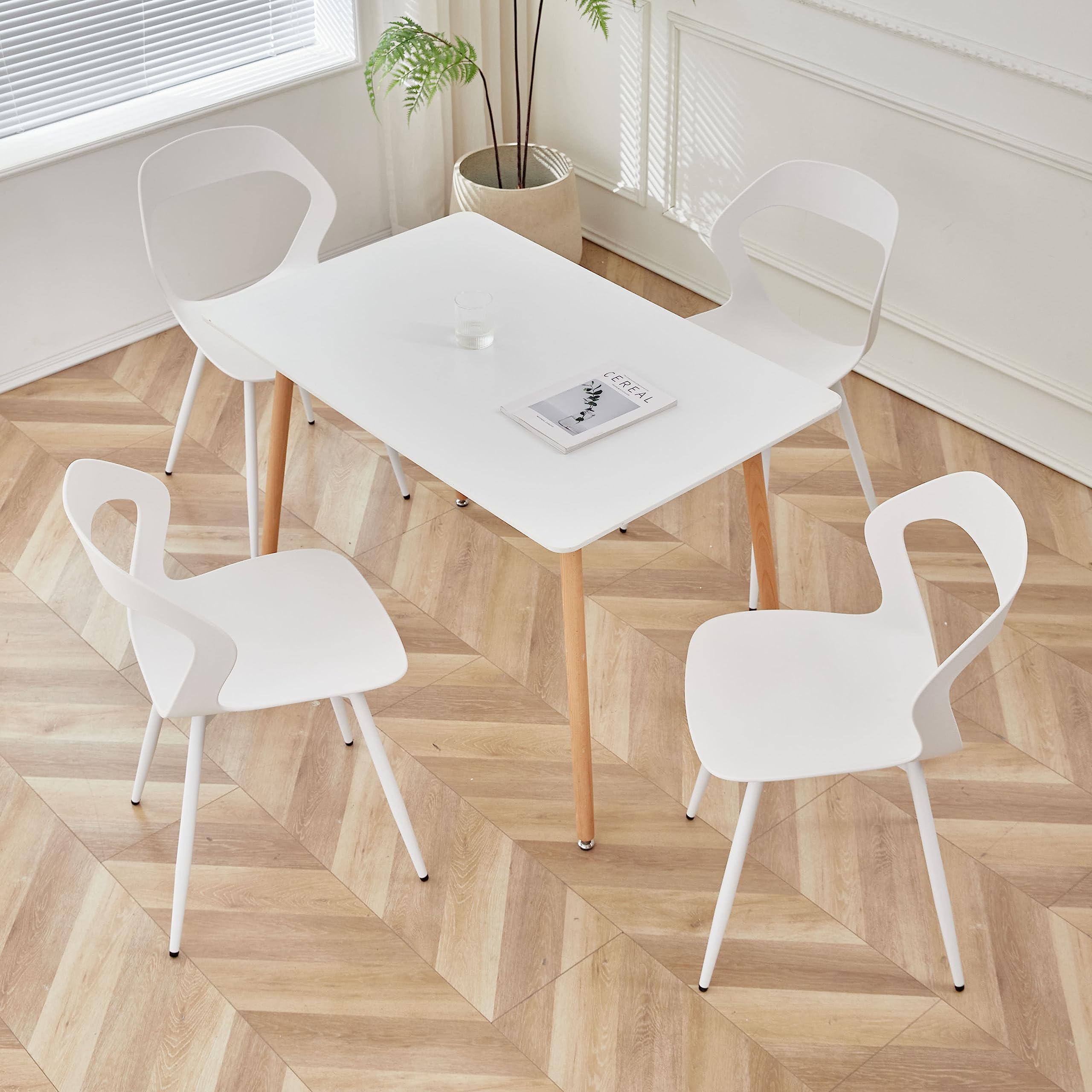 GrandCA HOME Pack de 6 Sillas de Comedor o Silla de Oficina con Patas de Metal, Sillas de Cocina para Sala de Estar, Comedor, Sala de Reuniones, Blanco + Blanco