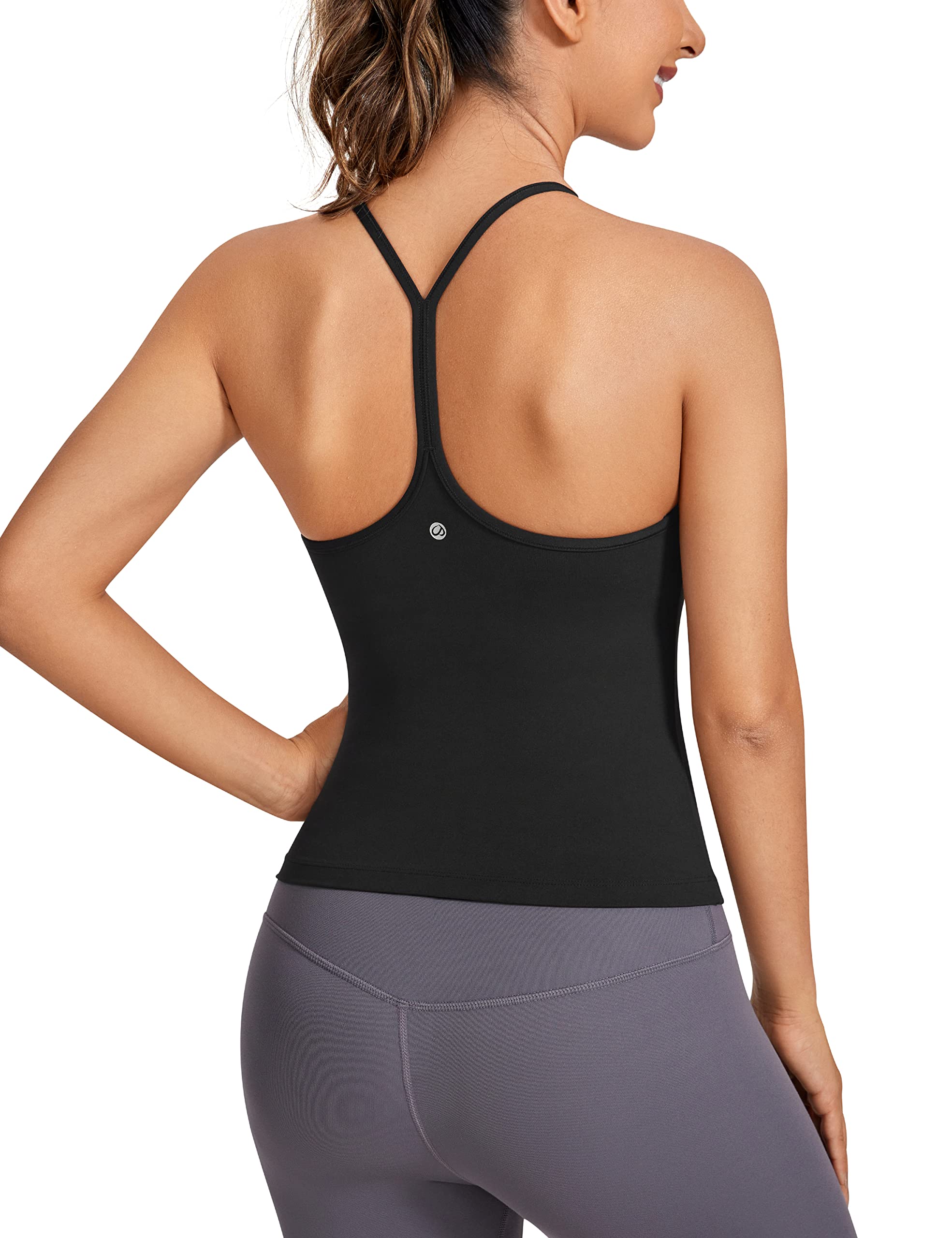 CRZ YOGA Butterluxe Racerback Tank Tops for Women - Scoop Neck Spaghetti Strap Padded Workout Camisole with Built