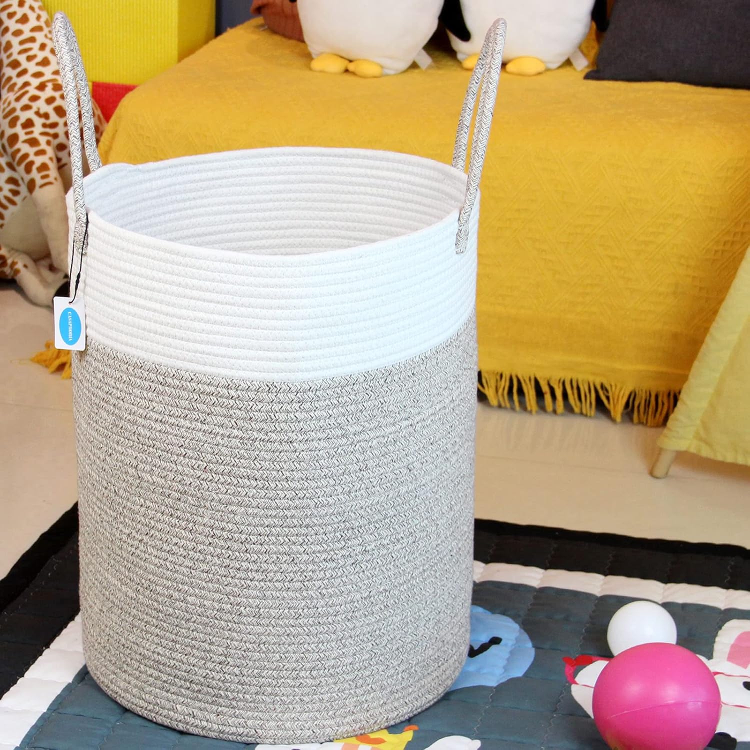 Casaphoria Tall Laundry Basket with Handles,Woven Cotton Rope Storage Basket for Organizing,Round Storage Hamper for Blanket Pillows Dirty Clothes,Woven Basket Large for Bathroom LivingRoom Bedroom - Image 9