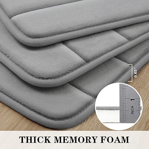 Miniatura 4 de BYSURE Juego de 2 tapetes de baño de espuma viscoelástica de terciopelo antideslizantes y lavables (20 x 32 pulgadas + forma de U de 20 x 24