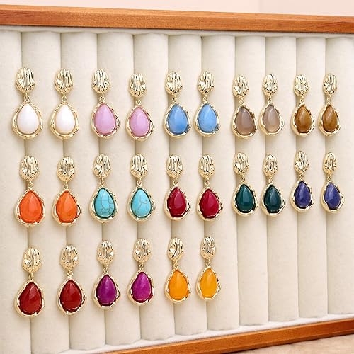Miniatura 6 de Jean Beau Gold Dainty Gemstones Dangle Drop Earrings for Women, Small Trendy Natural Stone Healing Teardrop Irregular Dangling Earings Prom Wedding