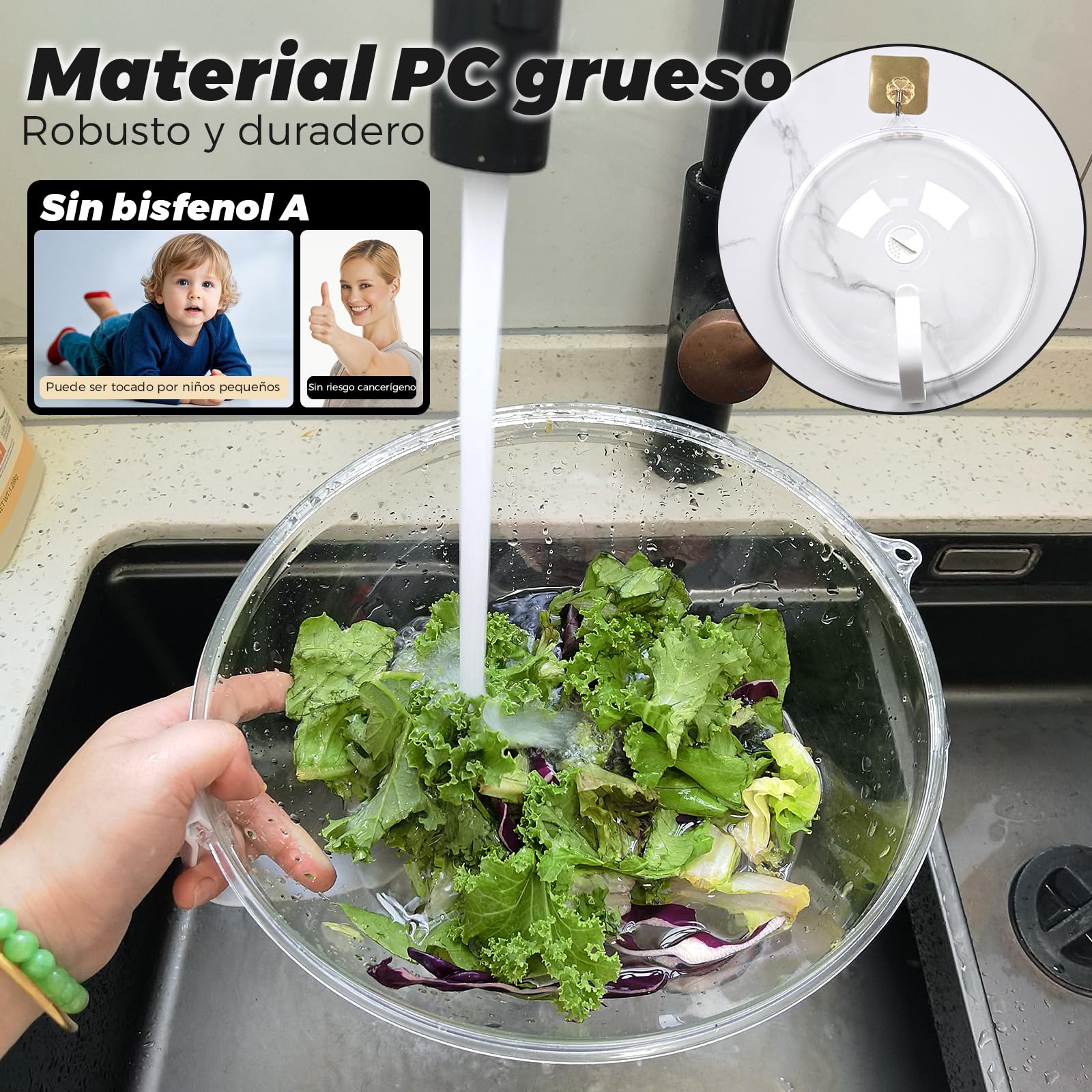 Cubierta para microondas, sin BPA, cubierta para microondas con asa, resistente al calor hasta 200 °C, protección contra salpicaduras para microondas, fácil limpieza