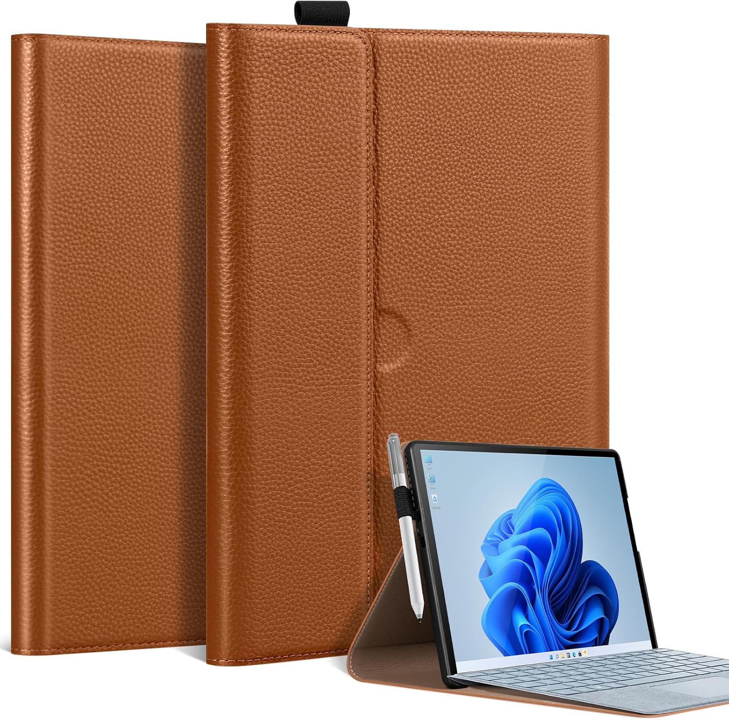 Genuine Leather Case for Microsoft Surface Pro 9/10/11 (13 Inch) with Multi-Angle Stand, Magnetic Closure, Pencil Holder & Type Cover Compatible, Black