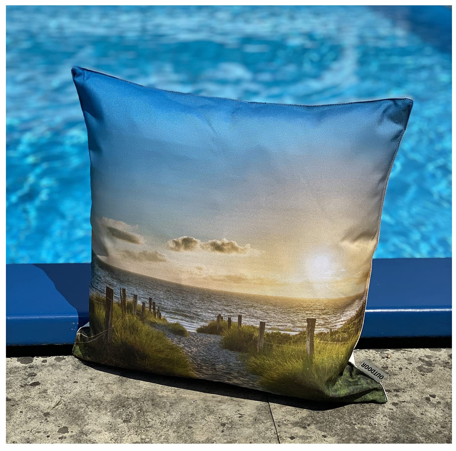heimtexland ® Outdoorkissen Bedruckt 45x45 Garten Lounge Dekokissen Outdoor Lotus Effekt Typ742 Maritim Sonnenuntergang