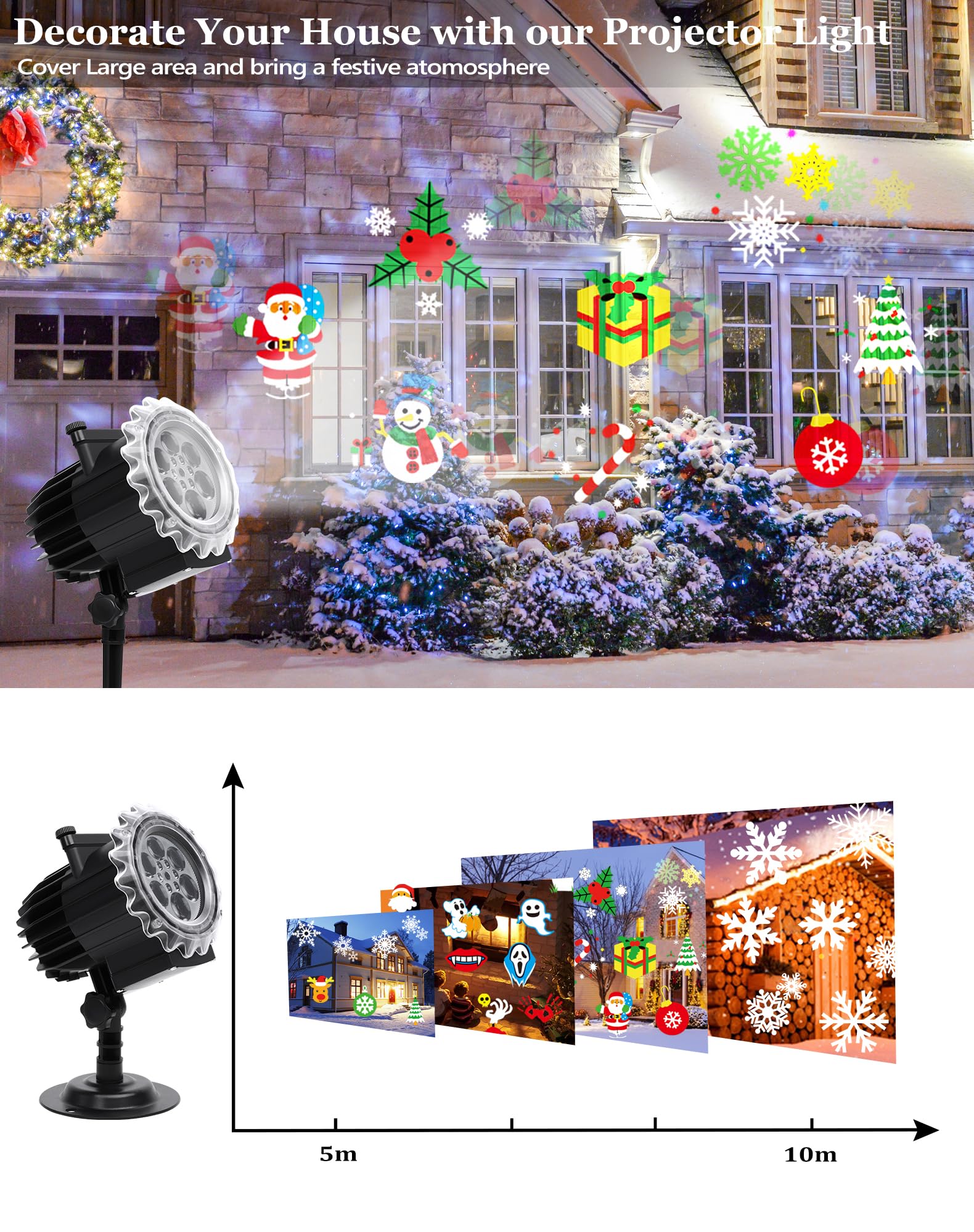 Projektor Weihnachten, LED Projektor Weihnachten Aussen Halloween Outdoor Schneeflocken Projektionslampe Effektlicht 12 Muster mit Fernbedienung für Party Deko