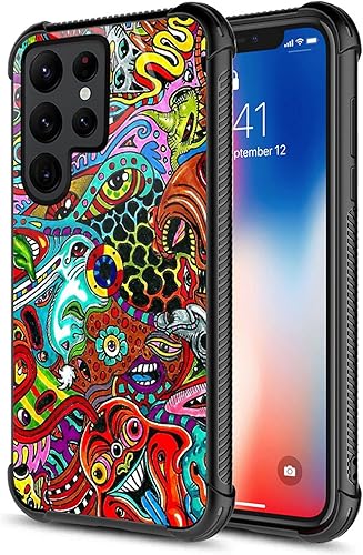 CARLOCA Funda compatible con Samsung Galaxy S22 Ultra, colorida funda de acrílico duro con diseño gráfico de dibujos animados rojo trippy a prueba disponible en Yaxa Peru