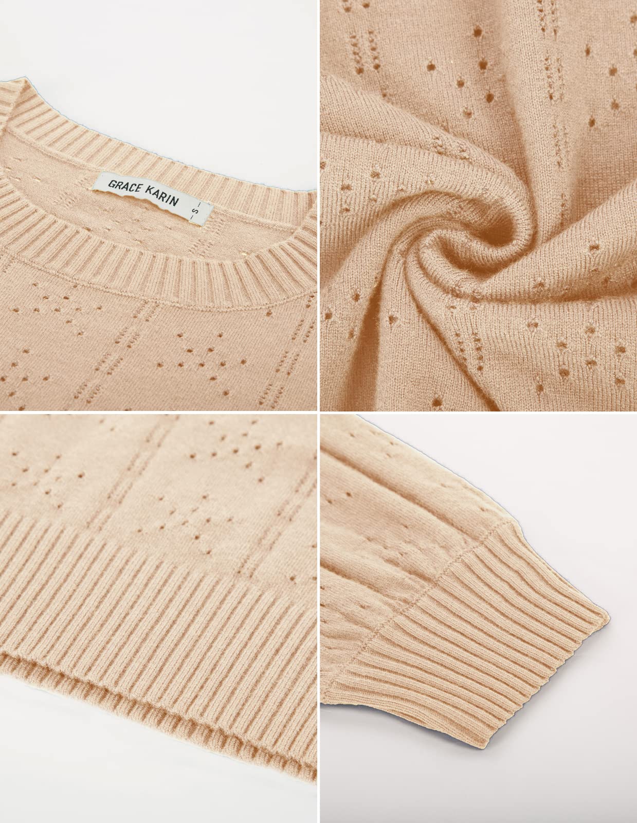 GRACE KARIN Maglia Elegante Donna a Manica Lunga con Scollo a Rotondo Tinta Unita