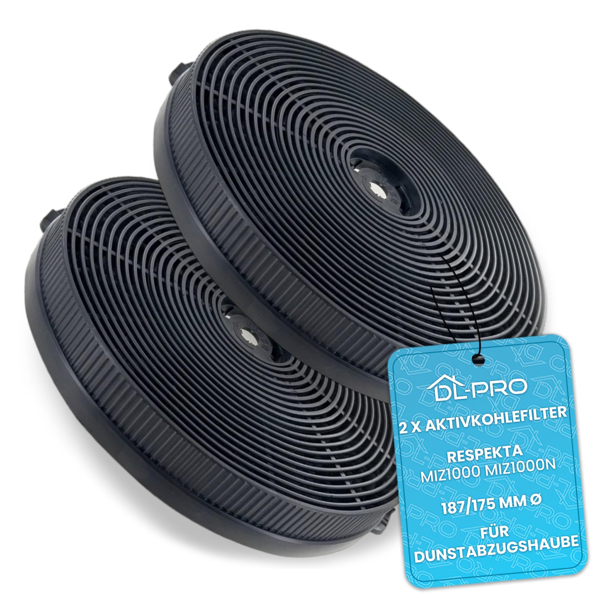 DL-pro 2 x Aktivkohlefilter 187/175mmØ Ersatz für Respekta MIZ1000 MIZ1000N Klarstein 10032843 TMFILT4 Bomann KF574 für Dunstabzugshaube