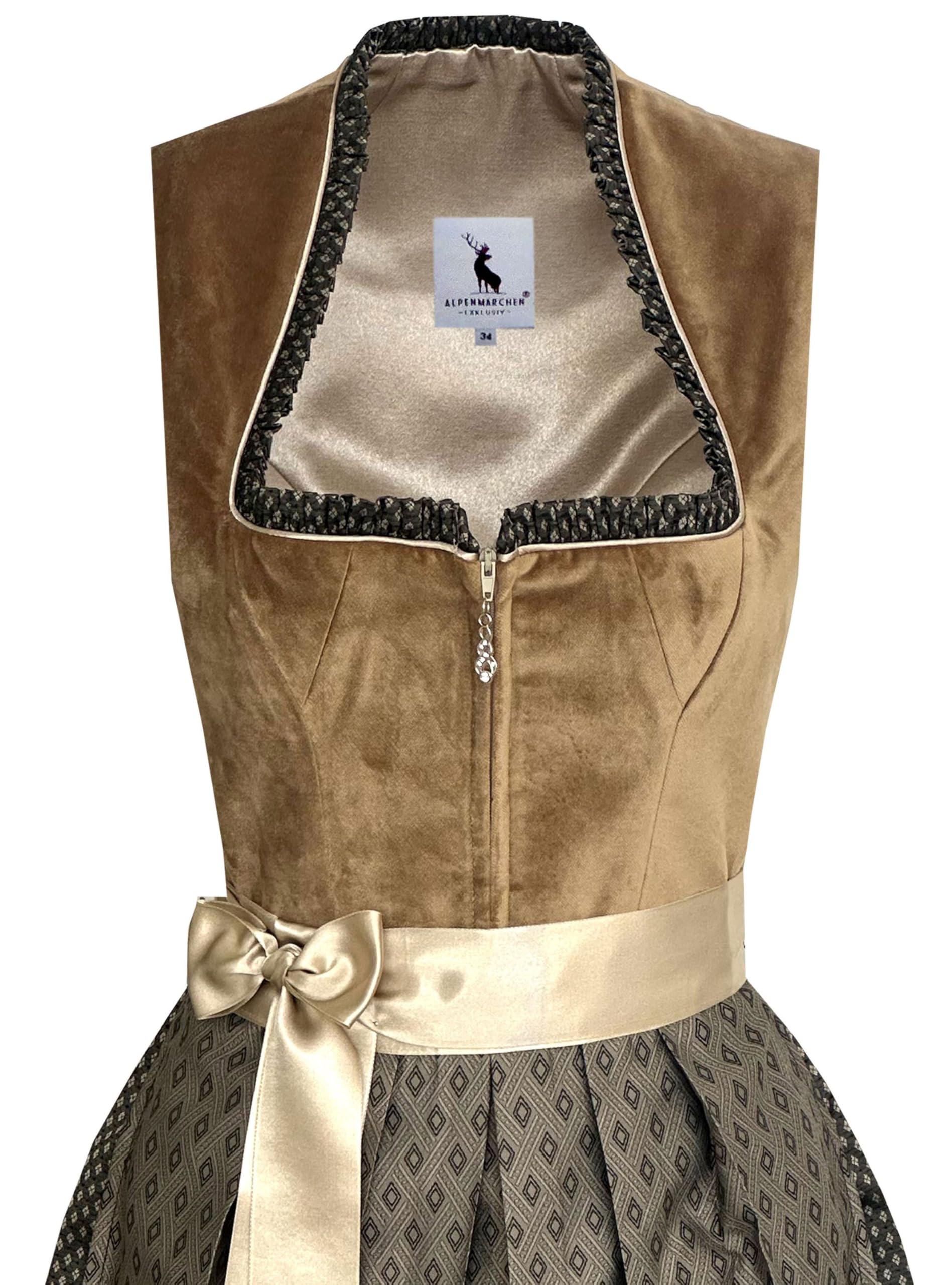 Alpenmärchen Midi Dirndl aus Exklusiver Kollektion inkl. Schürze Gr.32-54 - ALM1022