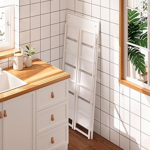 Miniatura 4 de 4NM Estantería plegable sin montaje, 4 estantes de 54 pulgadas de alto, plegable, para espacios pequeños, todo blanco