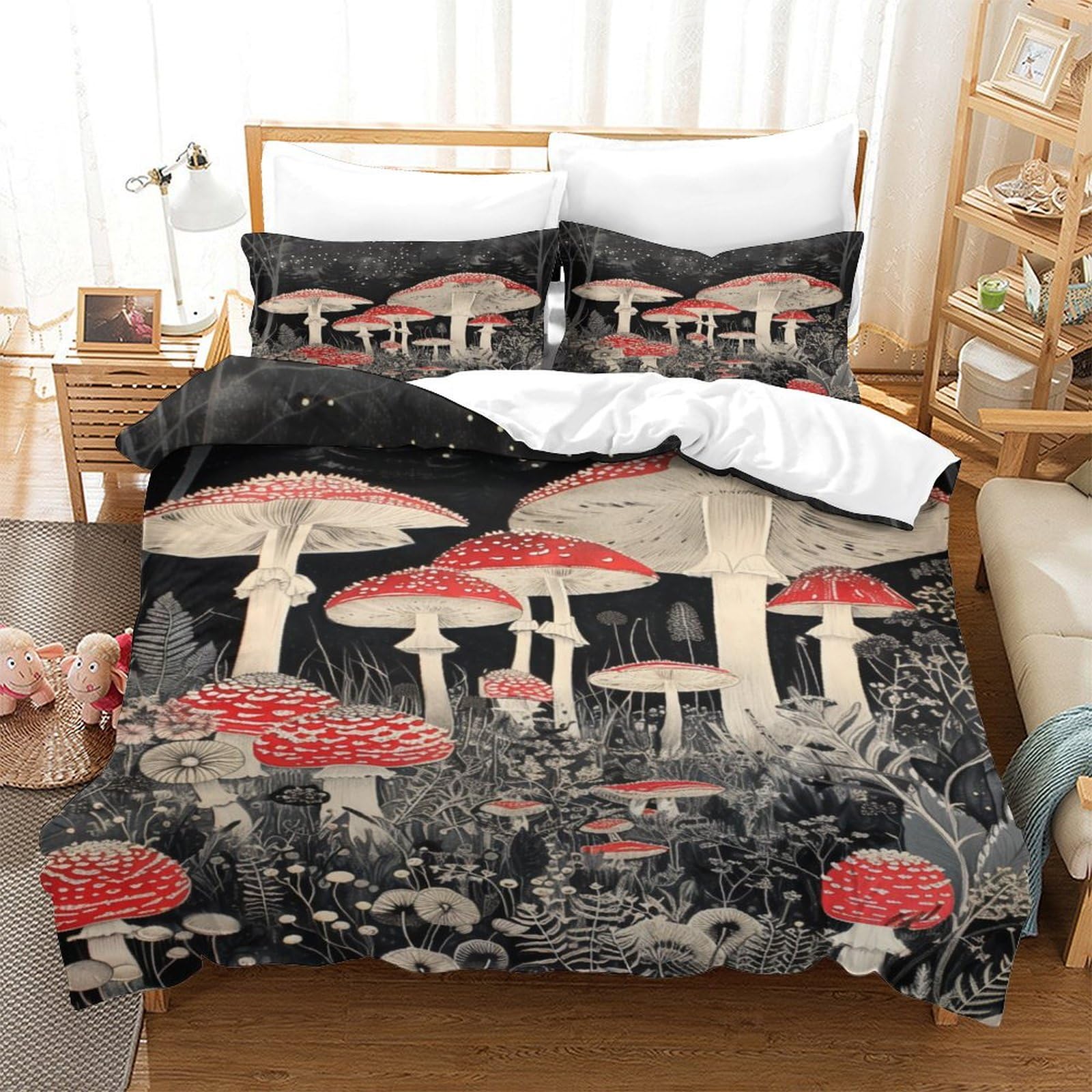 P1S9U7W5Y 3D Printed Forest Mushroom Duvet Cover Set 3pcs Microfiber Mushroom Bedding Set Single