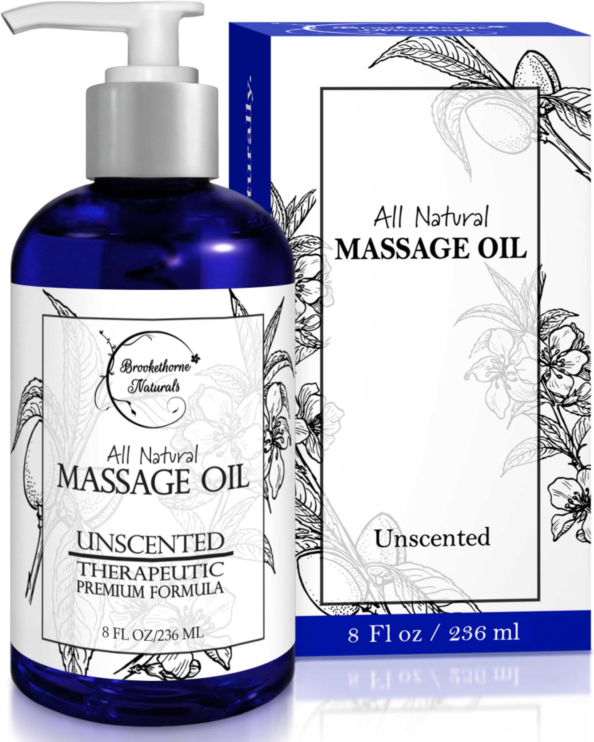 Unscented Massage Oil for Massage Therapy – 100% Natural Body Oil with Sweet Almond, Grapeseed & Jojoba for Premium Glide – Pure Carrier Blend for Aromatherapy – Brookethorne Naturals