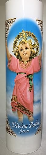 Brillo brillante vela Co. Divine bebé jesus Divino Nino Jesús LED sin llama oración vela con temporizador automático Inglés y Español Novena,
