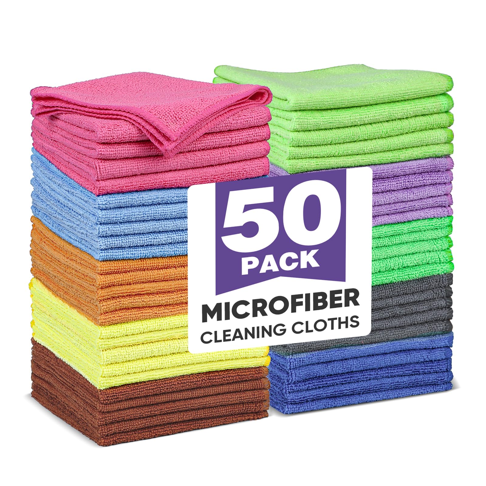 10 Colors Microfiber Cleaning Cloths 50 Pack Assorted Cleaning Rags Highly Absorbent Microfiber Towels for Car Kitchen Bathroom