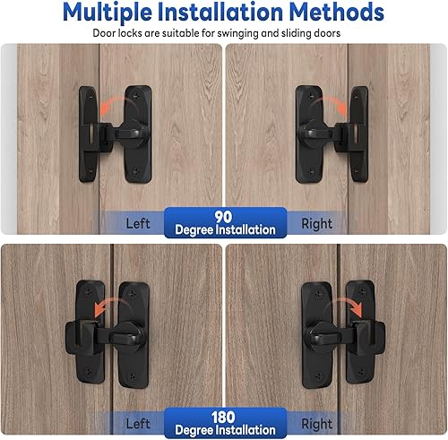 Miniatura 4 de Cerraduras y pestillos para puerta de granero de 90180 grados, cierre de puerta corredera de aluminio de seguridad, cerraduras pequeñas para