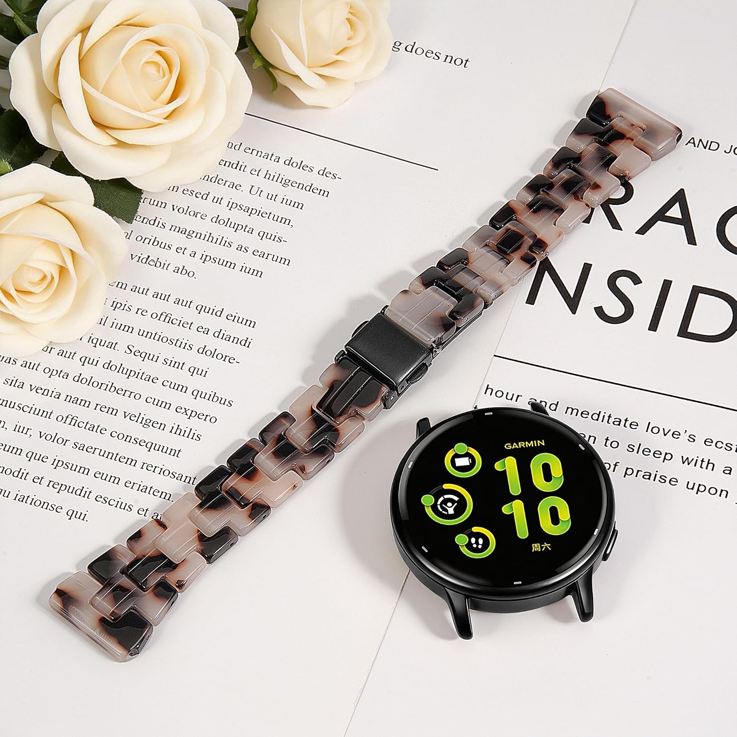 Resin Watch Bands for Garmin Vivoactive 5/6/3/Forerunner 165/55/245/645, 20mm Resin Replacement Wristband Adjustable Straps for Man Woman image 5