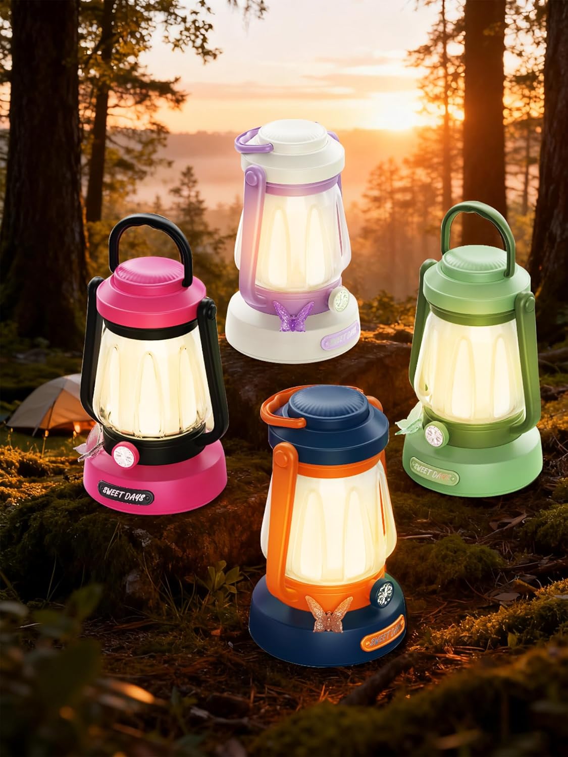 Kids Lantern with 4 Color Dimmable & USB-C Charging, Butterfly Lights for Bedroom, Indoor Outdoor Adventures & Emergency Use Toddler Flashlight, Power Outages Camping Essentials for Girl (Hot Pink)