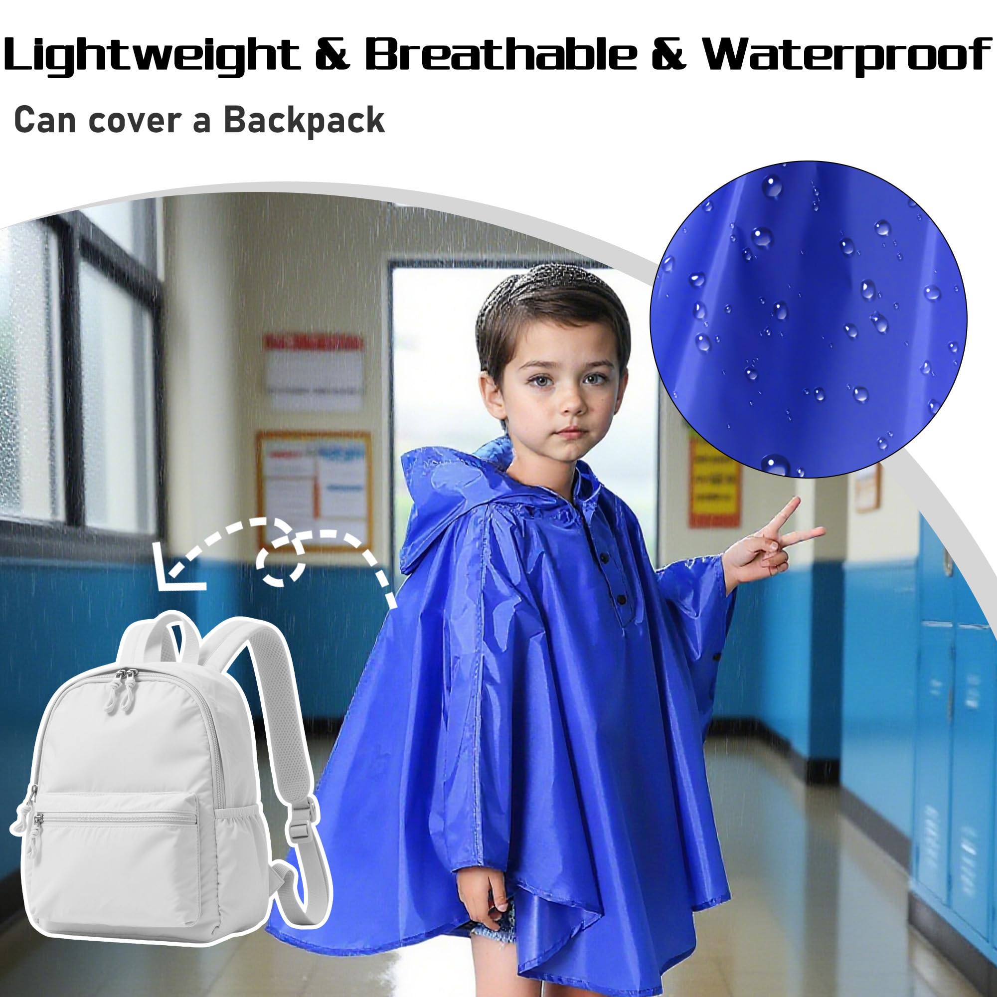 Poncho Pluie Enfant, Léger Respirant Filles Garçons RéUtilisable Imperméable Veste à capuche, Unisexe Animé Mignon Cape De Pluie Imperméables l'extérieur Vêtements 3-14 Ans