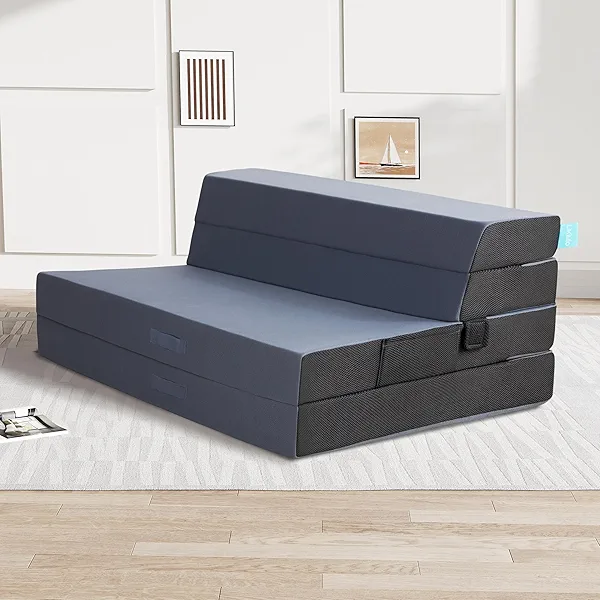 LIKIMIO Folding Mattress Twin XL, High Density Foam Mattress with Breathable and Washable Cover & Storage Bag, 4 Inch Foldable Mat Topper for Camping, RV and Yoga, Handle Design, Blue