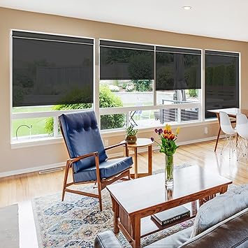 Grneric Solar Window Shades Blinds, Black Light Filtering Thermal Insulated Shades, Privacy and UV Protection Temperature Controlling, Metal Chain Roller Blinds for Windows, Doors, Patios