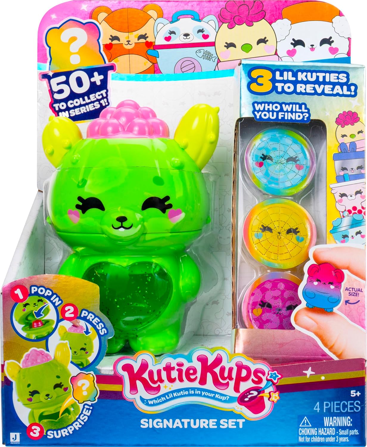 Kutie Kups - 4” Cactus Bunny Kutie with 3 Kups Featuring Surprise Collectible Lil Kuties Micro Figures - Ages 5+