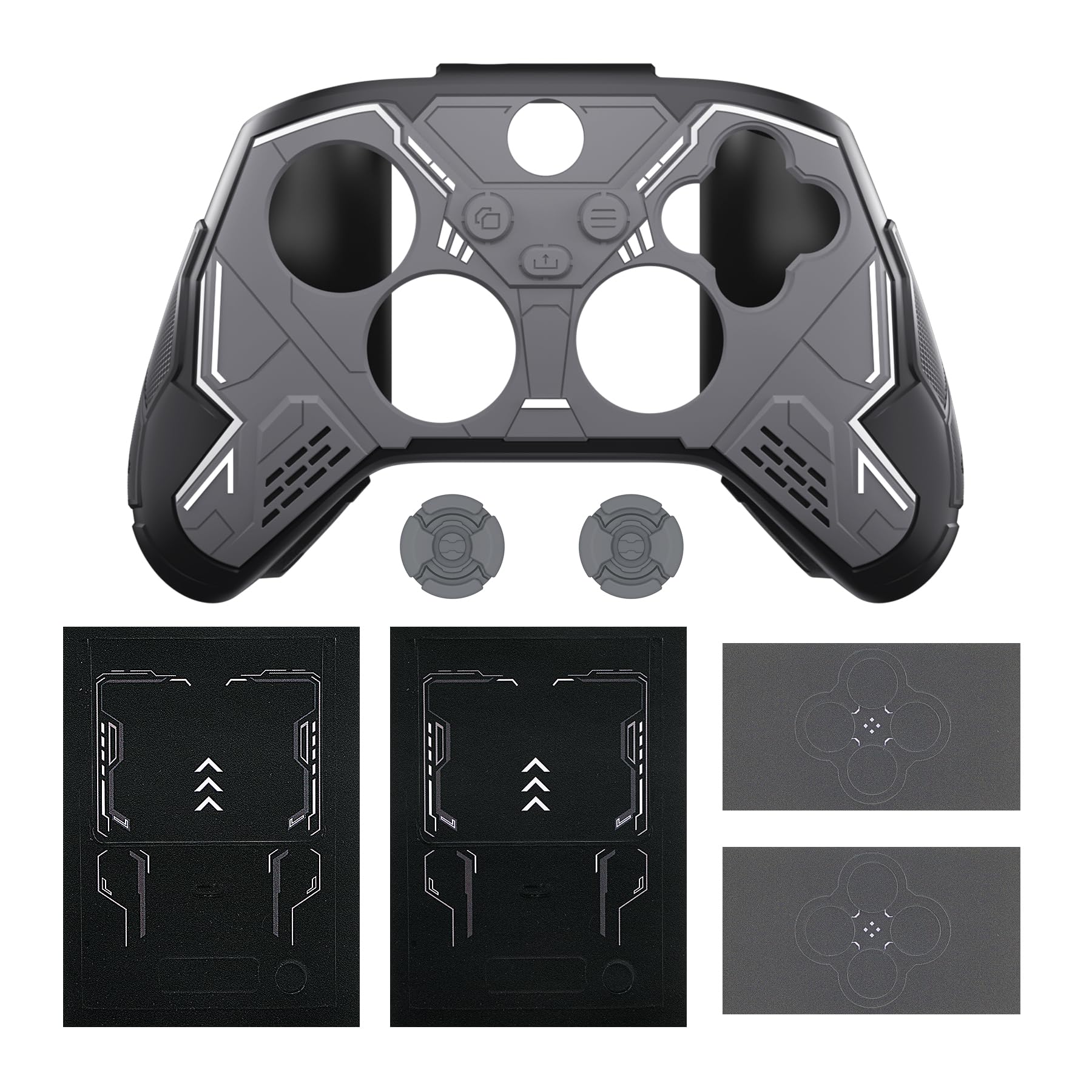 playvital Coque Manette pour Xbox Series X S avec Capuchon Joystick & Autocollant,Housse de Protection Silicone pour Xbox Core Wireless Controller Procetive Case-Noir&Gris Gunmetal,Mecha Stellaire