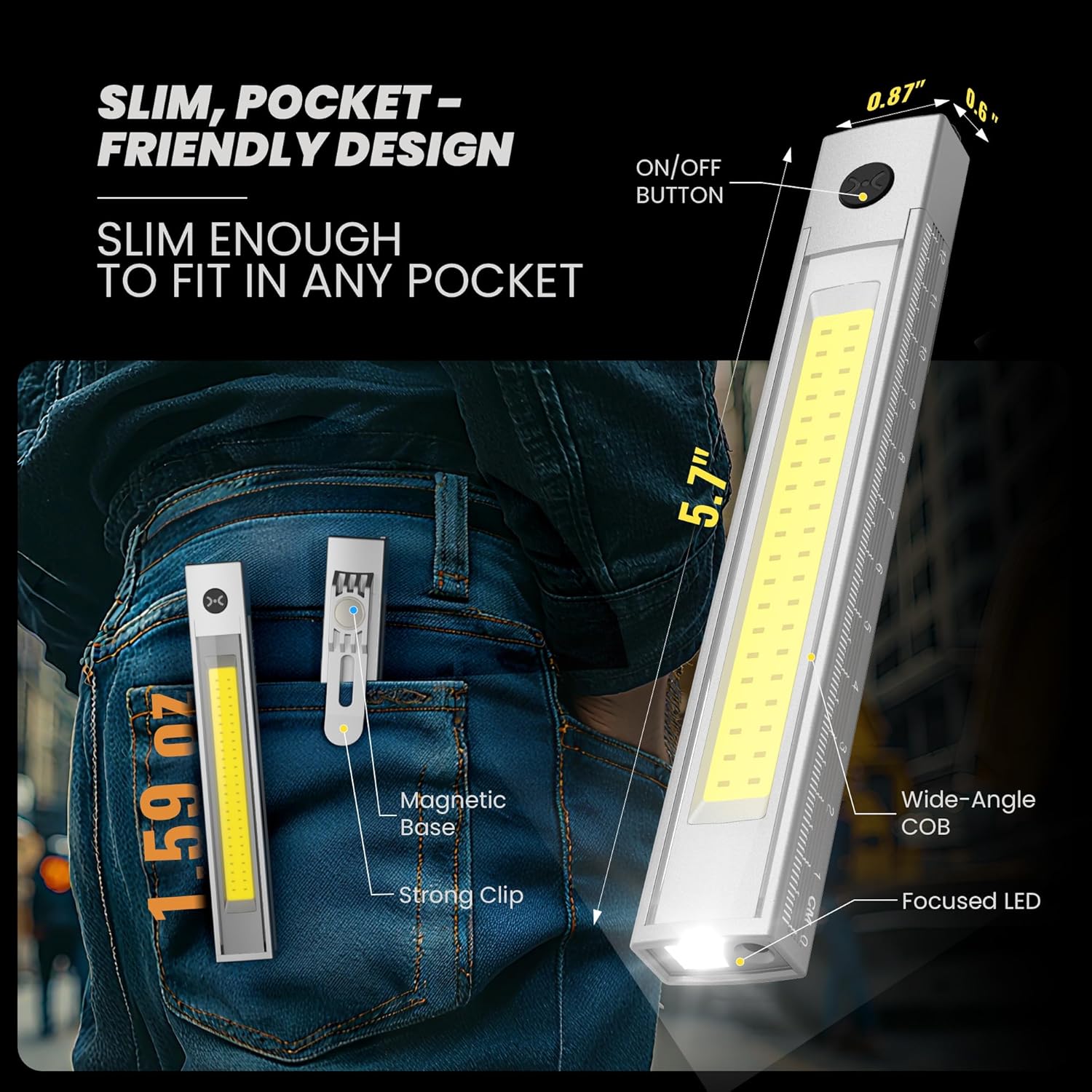 EGUKU Rechargeable Pen Light, 800 Lumen Pen Flashlights with COB Work Light, Portable LED Pocket Flashlight with 6 Light Modes, Clip Flashlight with Magnetic Base for Inspection, Work, Repair