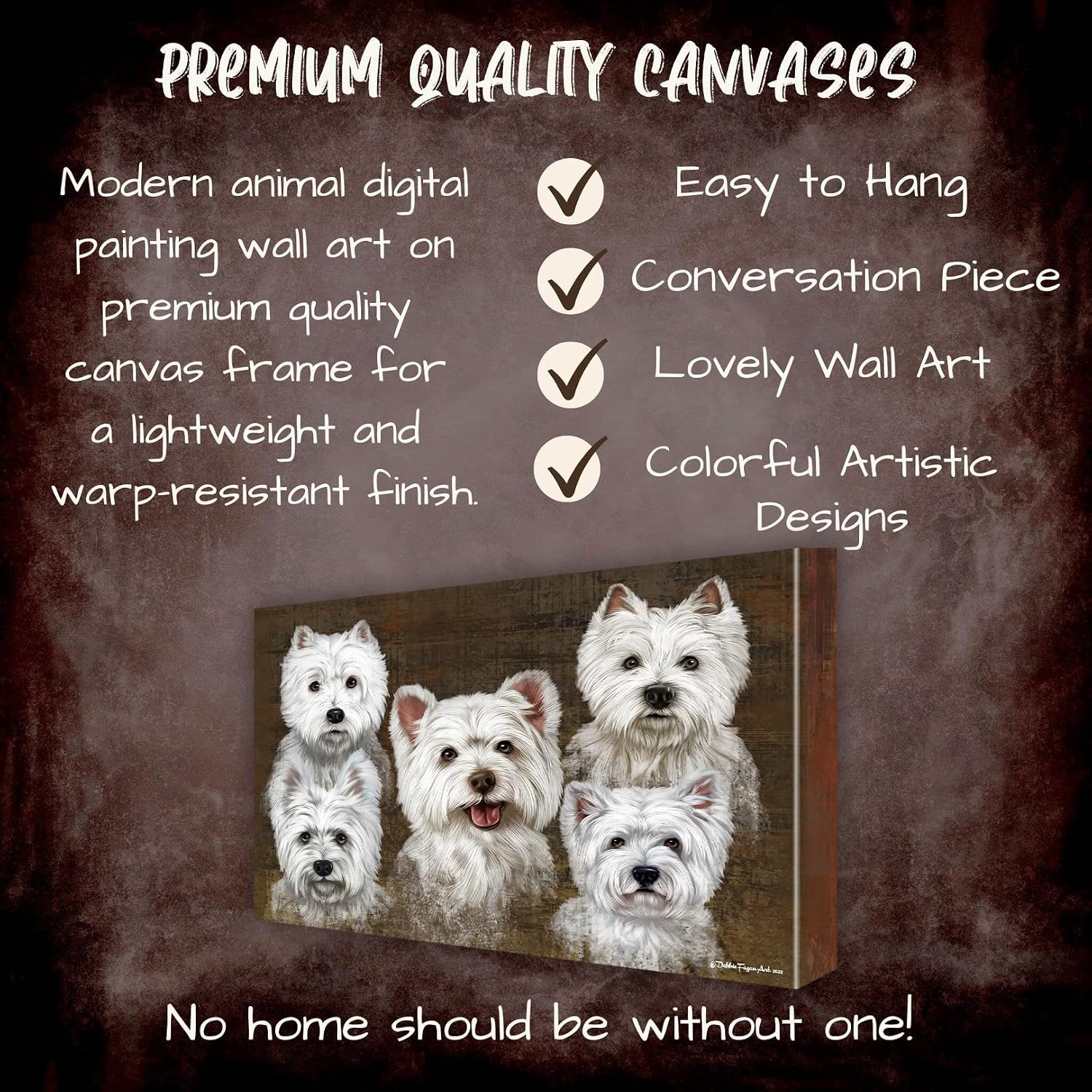 Rustic 5 Heads with West Highland Terrier Dogs Canvas Wall Art - Premium Quality Ready to Hang Room Decor - Black Floating Framed 16" x 24"
