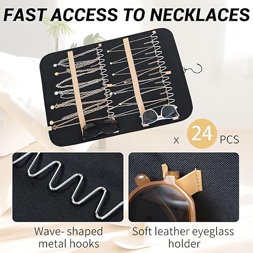 Miniatura 5 de Organizador de joyas colgante para armario, organizador de collares, aretes, lentes de sol, con cubierta a prueba de polvo y gancho de metal