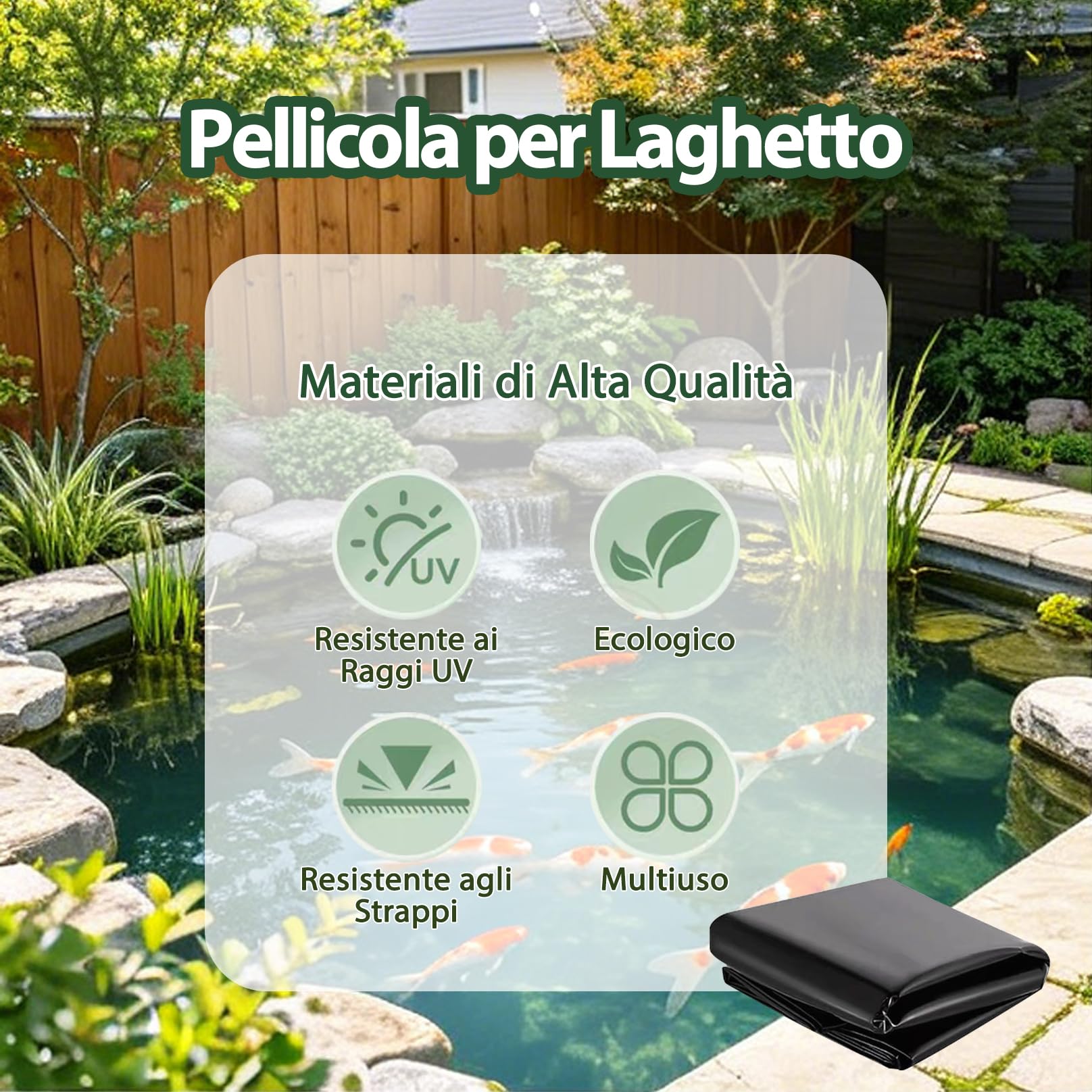 Telo per Laghetto, Rivestimento per Laghetto, Fodera per Laghetto Impermeabile ad Alta Resistenza, Resistente agli Strappi, Stabilizzato UV, per Fontane e Giardini Acquatici 3x11.5m