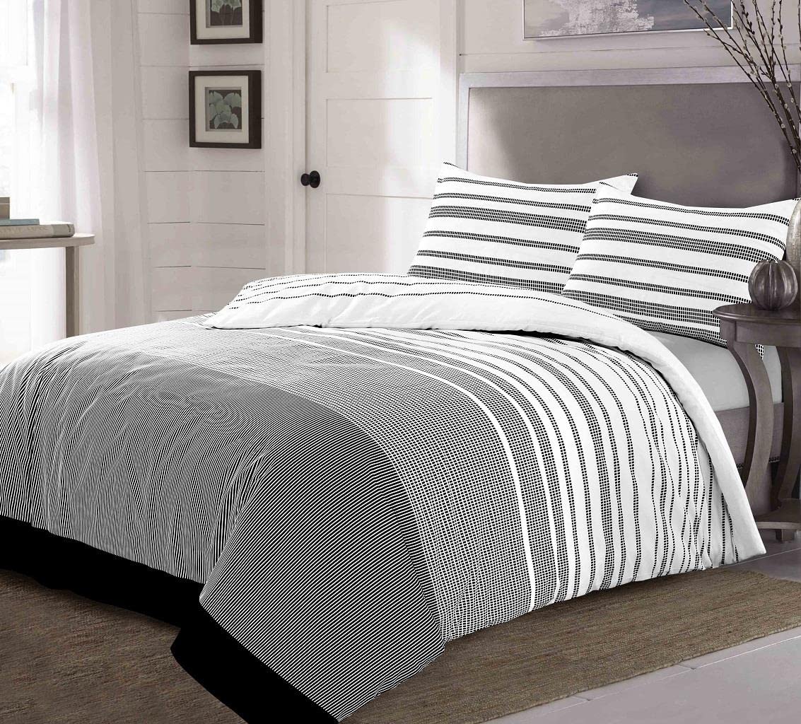 Homespace Direct Maximus Striped Monochrome Duvet Cover Set Fully Reversible Modern Bedding - King