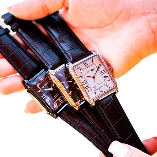 Miniatura 8 de Miykon Vintage Watches for Men Classic Tank Square Analog Watch with Genuine Leather Wrist Strap, Mens Dress Watches Japanese Quartz, Waterproof