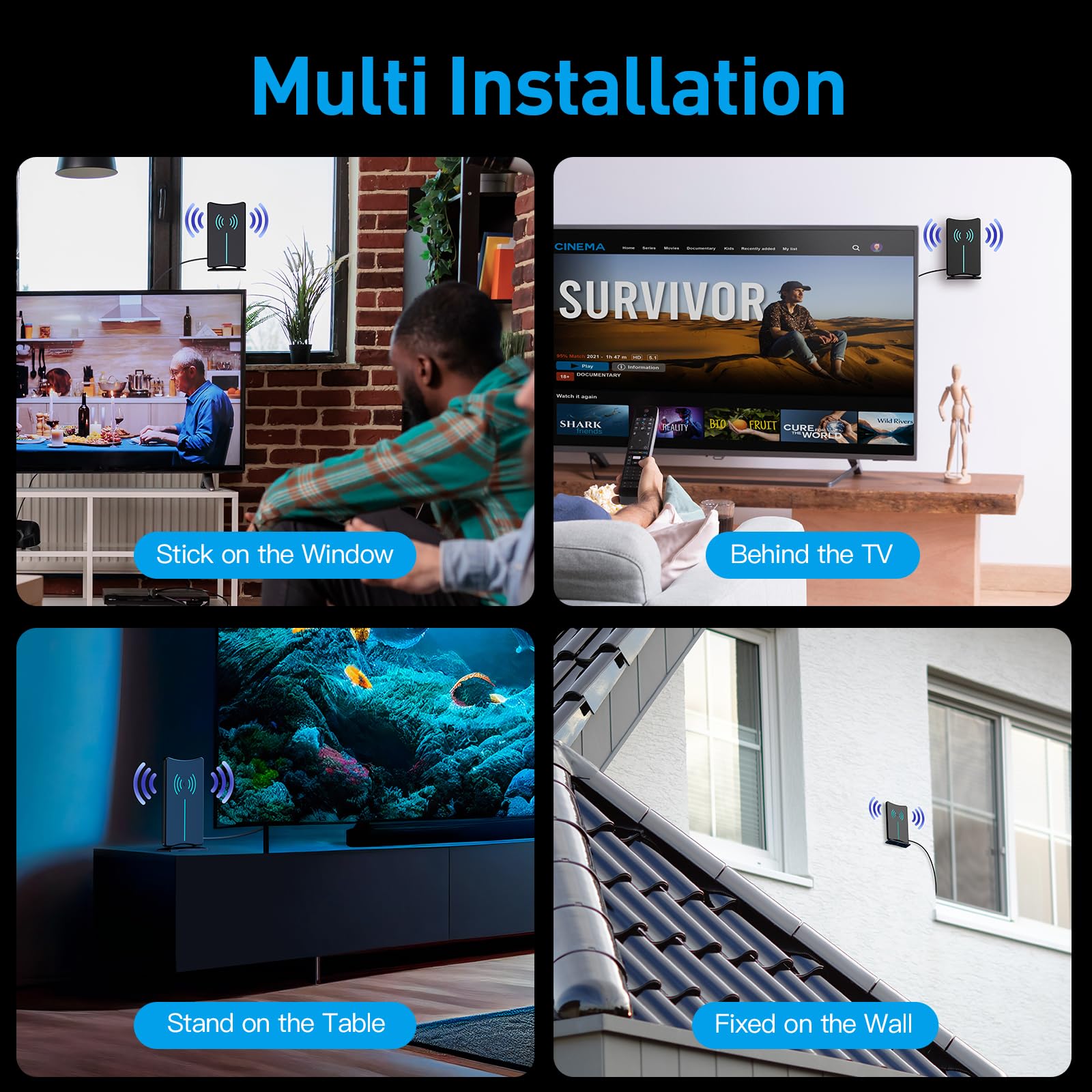 Antenna TV digitale HD amplificata 2025 "Matrix", lunga 1000 miglia, supporta 4K 1080p Fire TV Stick e tutti i canali locali HDTV per interni di TV più vecchie, cavo coassiale da 5 m