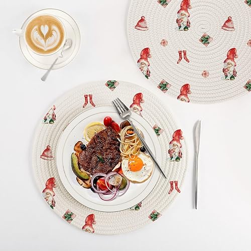 Miniatura 4 de 3 Pcs Large Trivet for Hot Dishes 15in Cotton Thread Weave Heat Resistant Pot Mat for Bowl Kitchen Counter Decor Cute Christmas Red Gnome