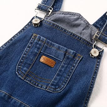 KIDSCOOL Toddler Girls Ripped Denim Overalls Leather Patch Jeans Jumpsuit