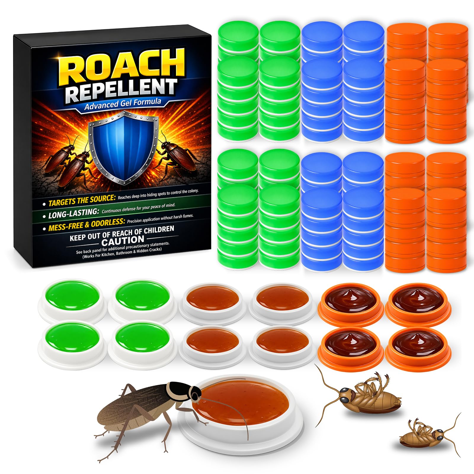 Roach Gel Bait Repellent 112 Pack, Cockroach Gel Indoor Infestaion Killer, Roach Bait Gel for German American Oriental Roaches, Long Lasting Cockroach Control for Kitchen Bathroom