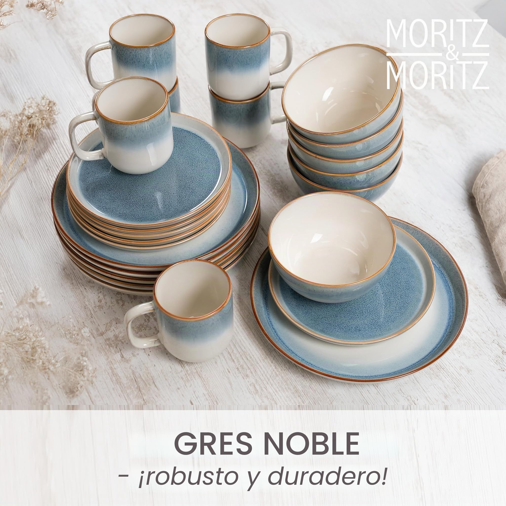 Moritz & Moritz Tarento - Juego de vajilla para 6 personas (24 piezas), color azul
