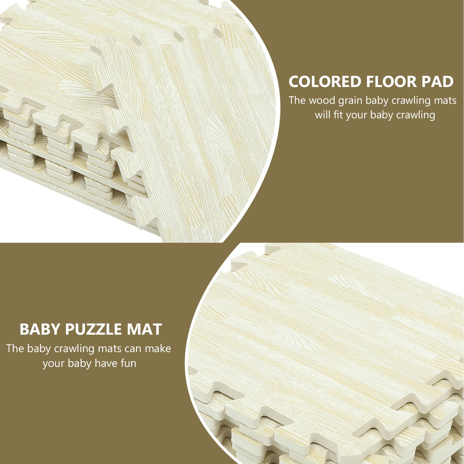 Kinder Krabbelmatte Puzzle aus Eva 10 Stück 30x30 Cm | Holzoptik in Beige, 1cm Dicke Steckelemente, für Liegen und Spielen im Kinderzimmer