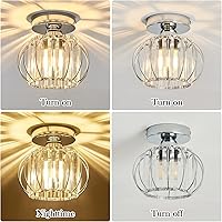 Vista 3 de YYJLX - Lámpara de techo moderna de montaje semiempotrada E26, mini lámpara de techo de araña de cristal cromada, lámpara de techo pequeña