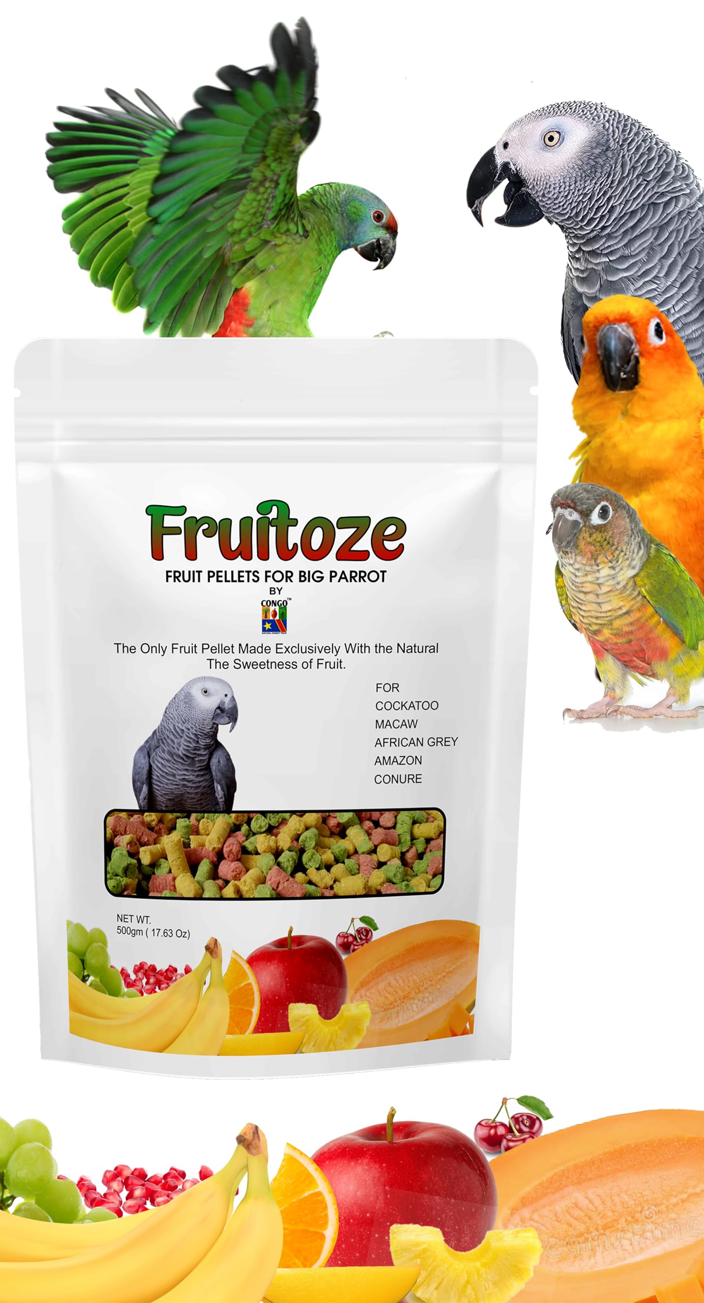 Congo® Premium Fruitoze Fruit Pellets for Cockatoo, Macaw, African Grey, Amazon and Conure Parrots (1Kg) (B09BF8C1B5) Amazon Price History, Amazon Price Tracker