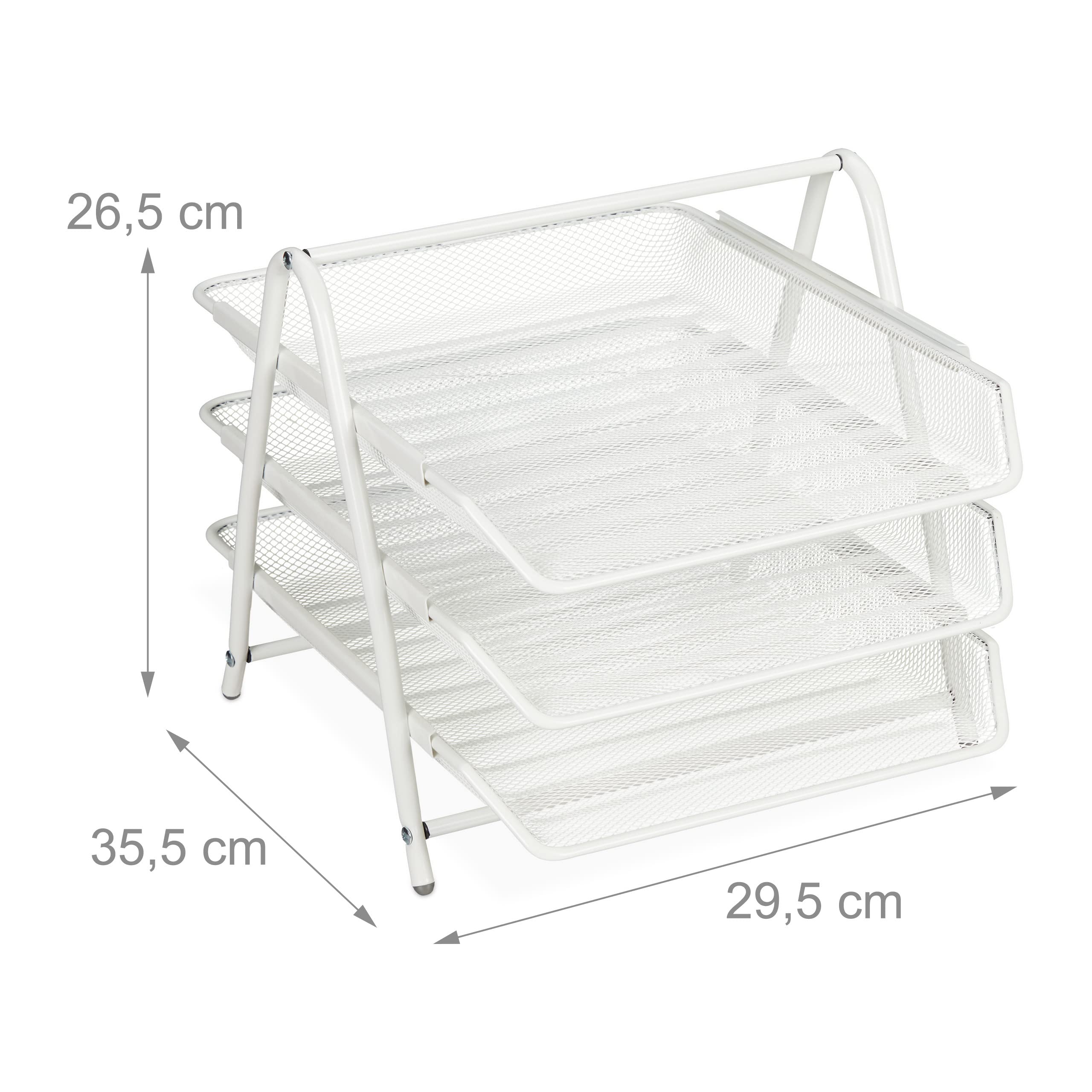 8x Vaschetta Portadocumenti in Metallo, 3 Vassoio, Design a Griglia, Portalettere A4, 26,5x29,5x35,5 cm, Bianco